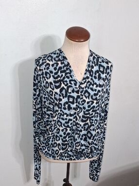 Michael Kors/ Blue and Black Leopard Print Blouse- W Sz Medium